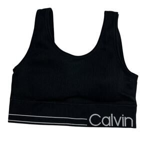 Calvin Klein Performance Sports Bra Black White Logo Athletic Gym Workout Small